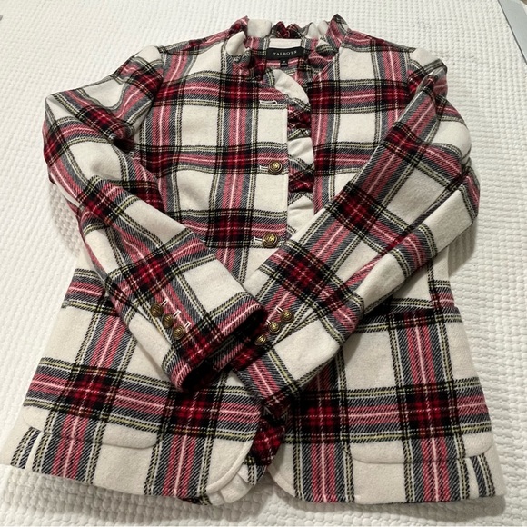 Talbots women jacket Size 10 Shetland Plaid Ruffle Trim Wool Jacket - Picture 7 of 11